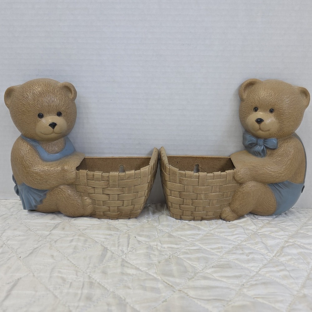 Vintage 80'sβ Burwood Products Boy & Girl Bears Wall Decor Cottagecore Set-2